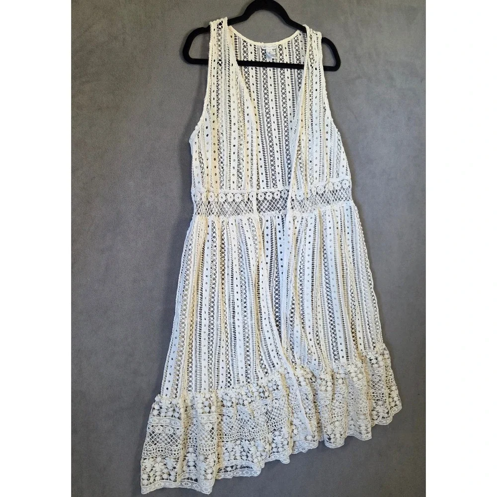 Cato Long Sleeveless Lace Vest Women's XL Boho Layering Ruffle Cottagecore